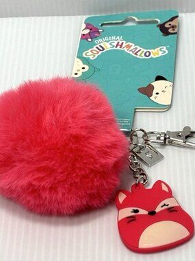 Squishmallows Fifi the Fox Rubber Keychain with Matching Pink Pom-Pom Charm
